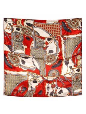 Red Equestrian Harness Satin Square Scarf 20x20 Hair Neck Head Wrap